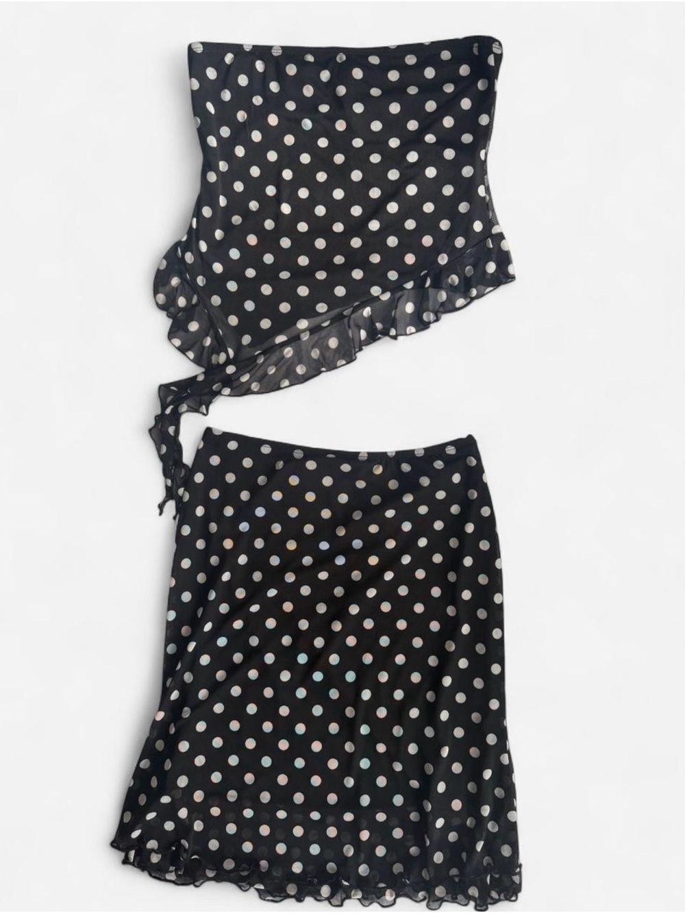 See You Monday Black Polka Dot Matching Tube Top + Skirt Set Y2K- Size L - New
